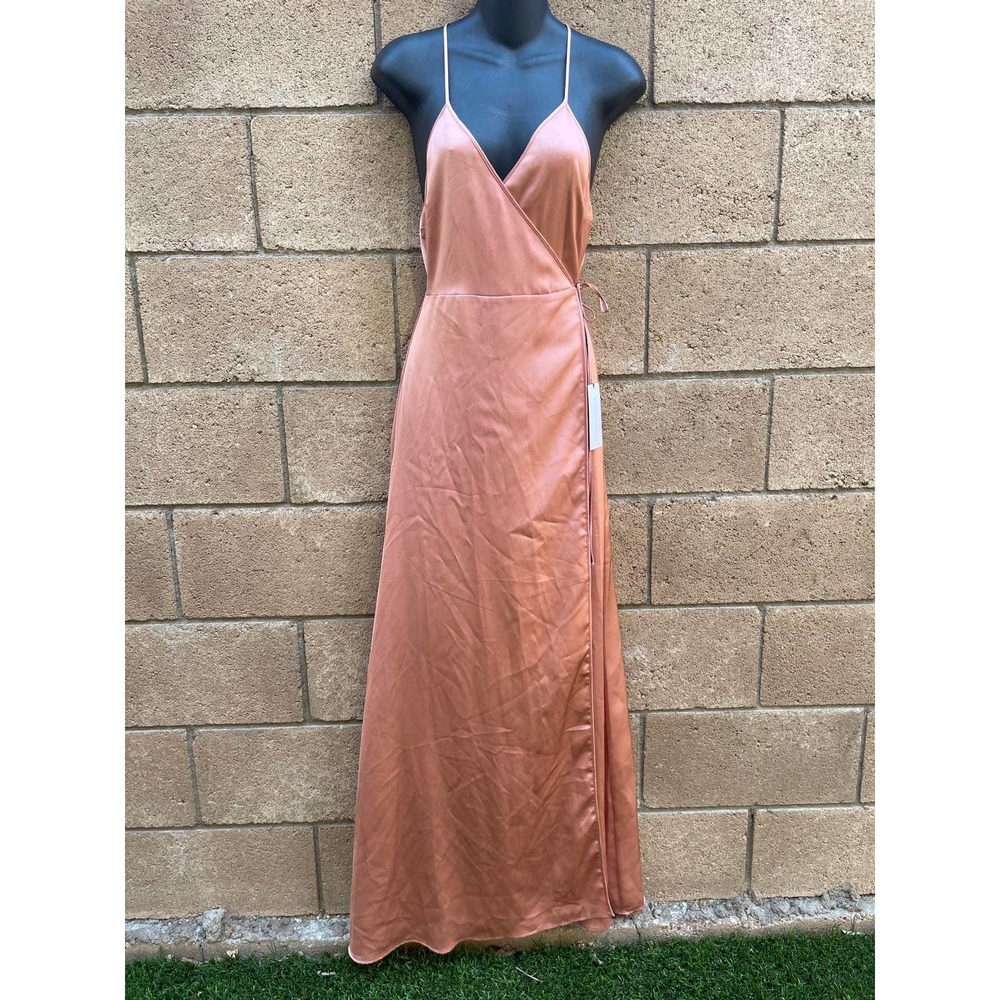 NWT Cotton Candy L.A Rose Gold Satin Wrap Dress | Sz. Small